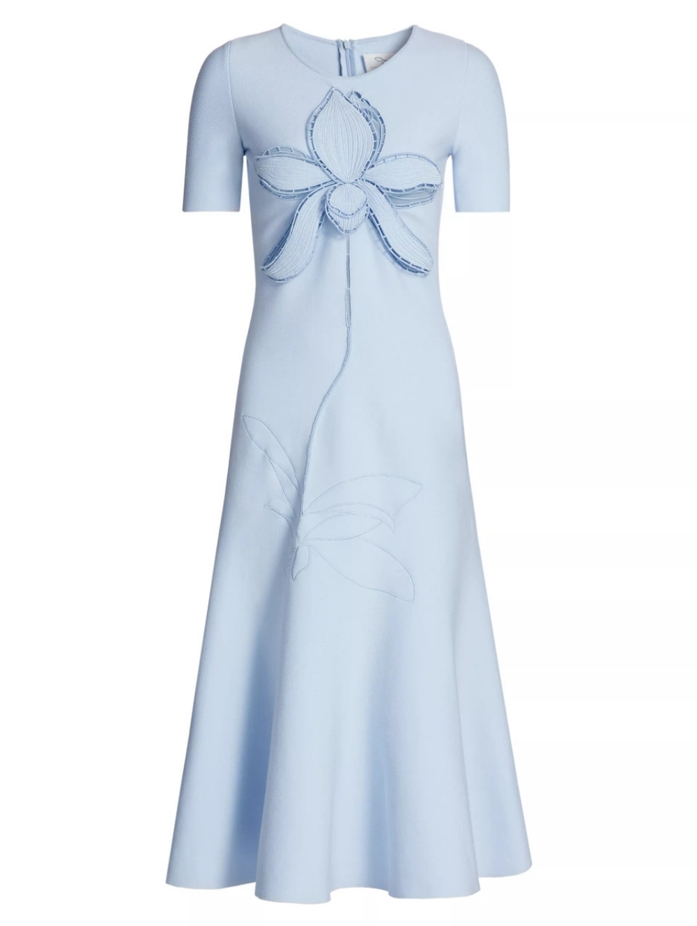 ◇US L $4,450 NEW OSCAR DE LA RENTA POWDER BLUE ORCHID KNIT MIDI DRESS